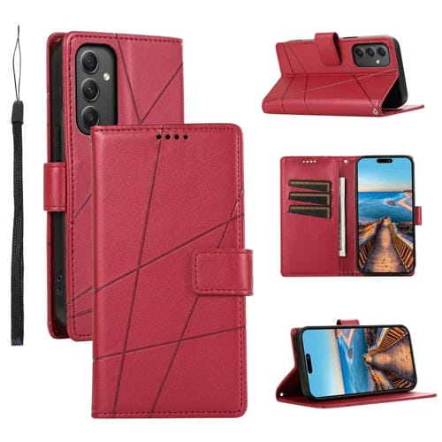 Funda para Teléfono Samsung Galaxy A34 5G Pu Cuero Genuino Textura Línea En Relieve (Rojo)