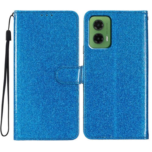 Funda de Cuero con Tapa y Purpurina para Motorola Moto G35 (Azul)