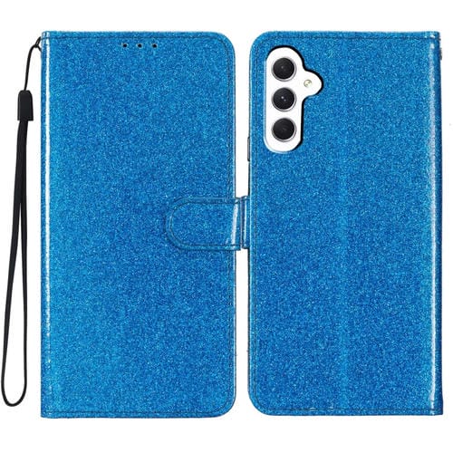 Funda de Cuero para Samsung Galaxy A35 con Tapa y Purpurina en Polvo (Azul)