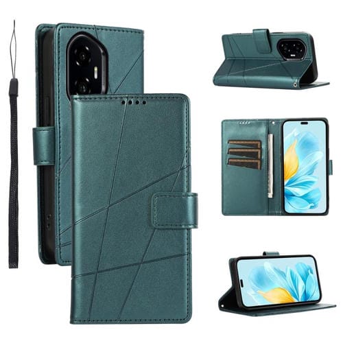 Funda para TelĂ©fono Honor 300 Pro/300 Ultra Cuero Genuino PU con LĂneas en Relieve (Verde)