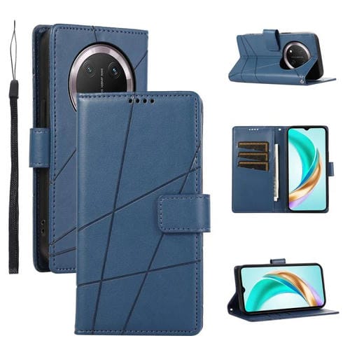 Funda para TelĂ©fono Honor X9C Global y Magic7 Lite Cuero Genuino PU con LĂneas en Relieve (Azul)