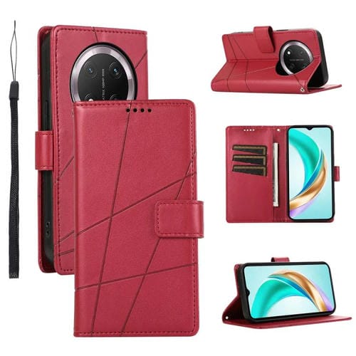 Funda para Honor X9C Global y Magic7 Lite Cuero PU con LĂneas en Relieve (Rojo)
