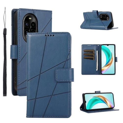 Funda para Teléfono Huawei Nova 13 Pro Cuero Genuino PU con Líneas en Relieve (Azul)