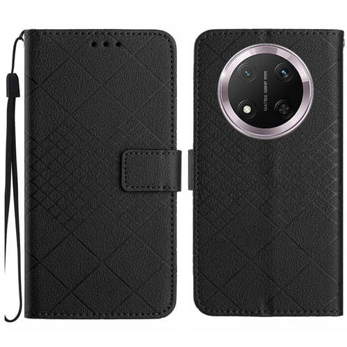 Funda de Cuero para Honor X9C con Textura de Cuadrícula Rómbica (Negro)