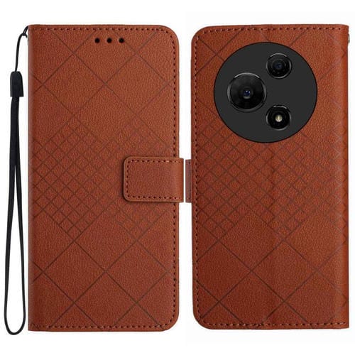 Funda de cuero con textura de rejilla rómbica para TCL 60 SE/605 (marrón)