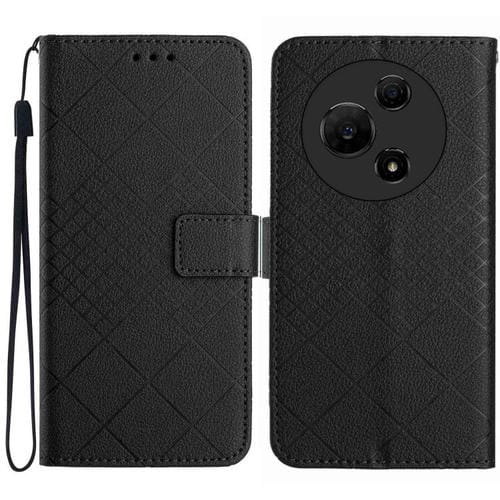 Funda de cuero con textura de cuadrícula rómbica para TCL 60 SE/605 (negra)
