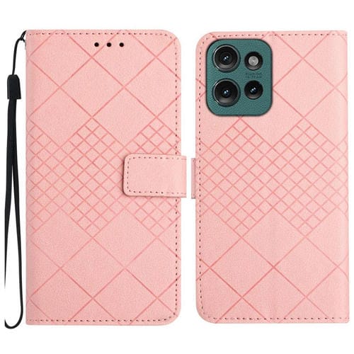 Funda de Cuero con Textura de Cuadrícula Rómbica para Motorola Edge 50 Neo (Rosa)