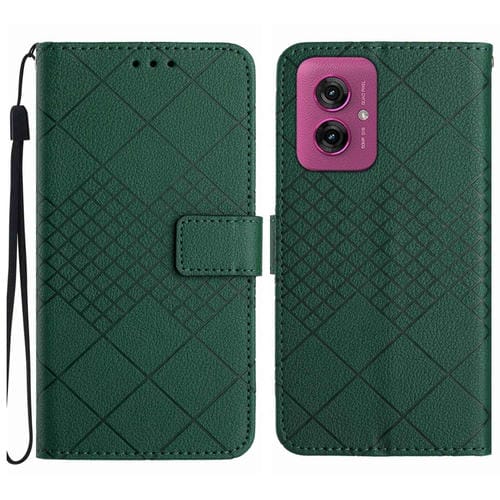 Funda de Cuero para Motorola Moto G55 5G con Textura de Cuadrícula Rómbica (Verde)