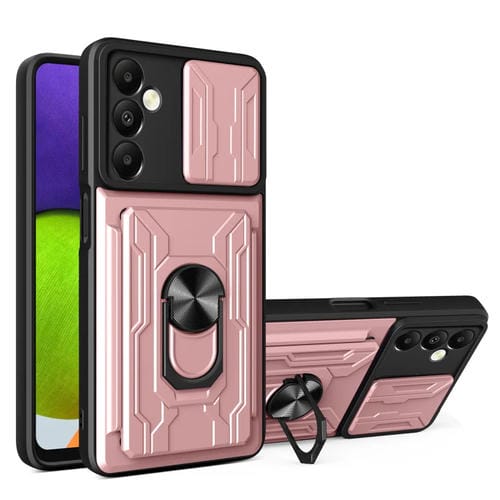 Funda para Teléfono Samsung Galaxy A05S Sliding Camshield TPU + PC con Ranura para Tarjeta (Oro Rosa)