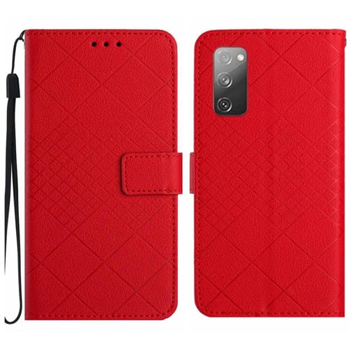Funda de Cuero Samsung Galaxy S20 FE 4G 5G 2022 Textura Rejilla Rómbica (Rojo)