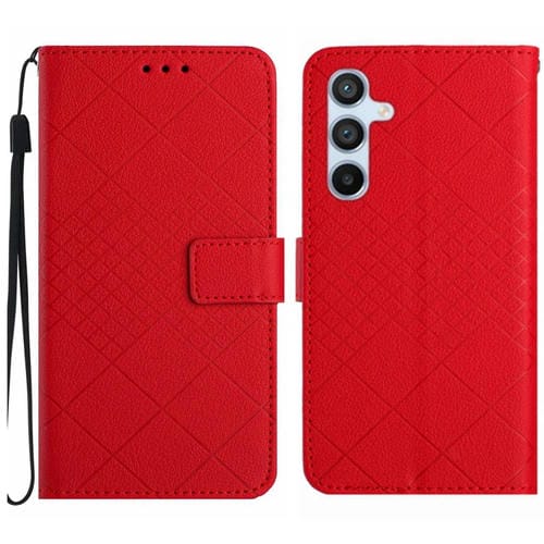 Funda para Samsung Galaxy A35 5G de Cuero con Textura de Rejilla Rómbica (Rojo)