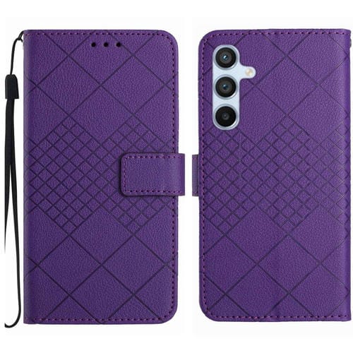 Funda para Samsung Galaxy A55 5G Cuero Textura Rejilla Rómbica (Púrpura)