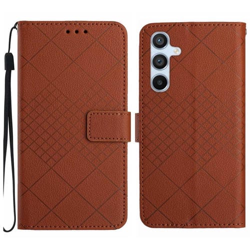 Funda para Samsung Galaxy M15 5G Cuero Textura Rejilla Rómbica (Marrón)