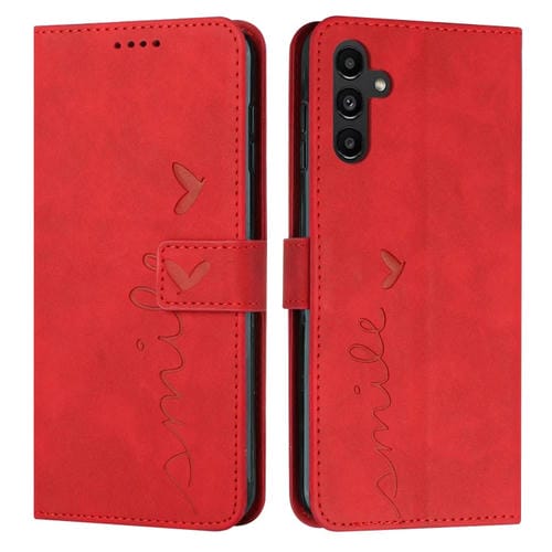 Funda para Teléfono Samsung Galaxy A15 Skin Feel Heart Cuero En Relieve con Cordón Largo (Rojo)