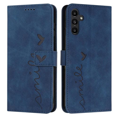 Funda para Teléfono Samsung Galaxy A35 Skin Feel Heart Cuero en Relieve con Cordón Largo (Azul)