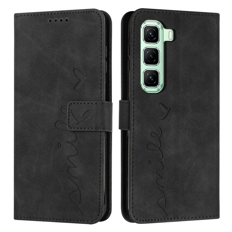 Funda de Cuero con Relieve de Corazón y Cordón Largo para Infinix Hot 50 Pro+ 4G (Negro)