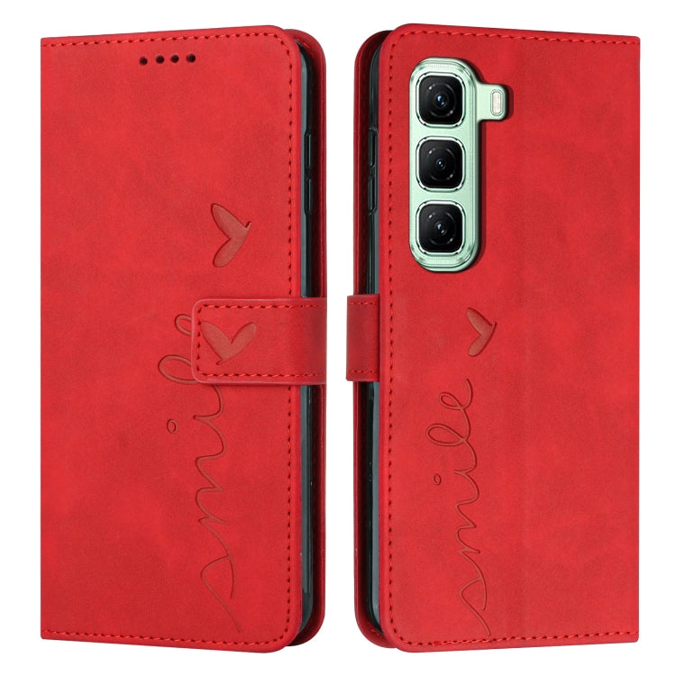 Funda de Cuero con Relieve de Corazón y Cordón Largo para Infinix Hot 50 Pro+ 4G (Rojo)