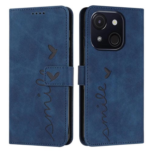 Funda de Piel con Relieve de Corazón y Cordón Largo para Teléfono Itel A50C (Azul)