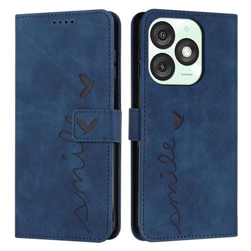 Funda de Piel con Relieve de Corazón y Cordón Largo para Teléfono Itel A50 (Azul)