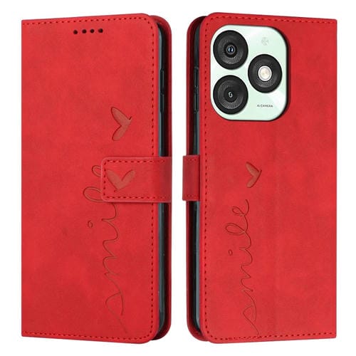 Funda de Piel con Relieve de Corazón y Cordón Largo para Teléfono Itel A50 (Rojo)