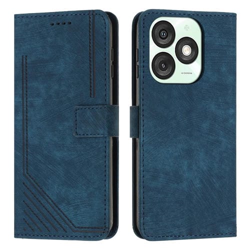 Funda de Cuero para Itel A50 con Diseño de Rayas y Cordón (Azul)