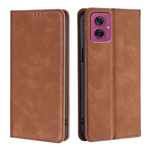 Funda de Cuero Magnética con Tacto de Piel para Motorola Moto G55 5G (Marrón Claro)