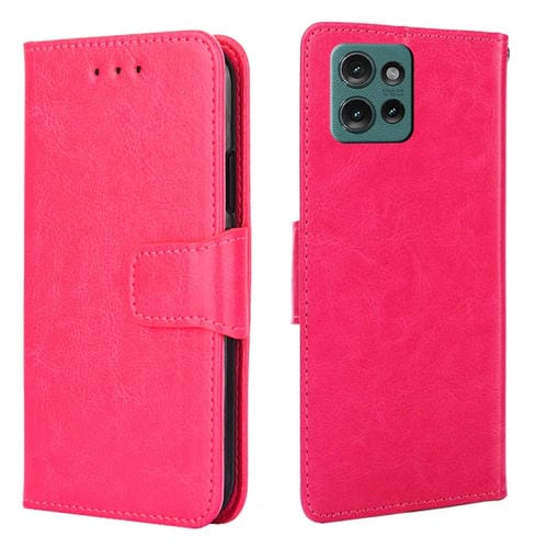 Funda de Cuero con Textura de Cristal para Motorola Edge 50 5G (Rosa y Rojo)
