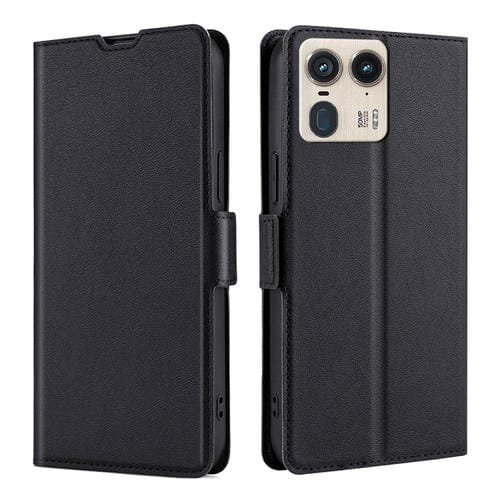 Funda de Cuero con Tapa Horizontal y Hebilla Lateral Ultradelgada para Motorola Edge 50 (Negra)