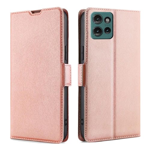 Funda de Cuero con Tapa Horizontal y Hebilla Lateral para Motorola Edge 50 5G (Oro Rosa)