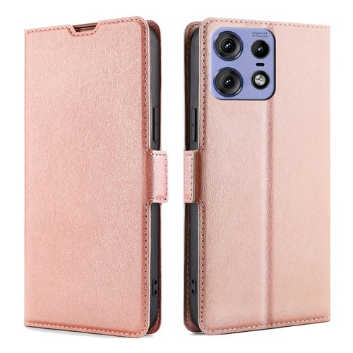 Funda de Cuero con Tapa Horizontal y Hebilla Lateral Ultrafina para Motorola Edge 50 Pro 5G (Oro Rosa)