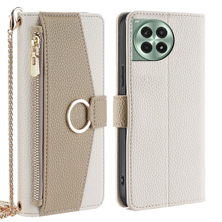 Funda de Cuero Textura de Lichi para OnePlus Ace 3 Pro 5G (Blanco)