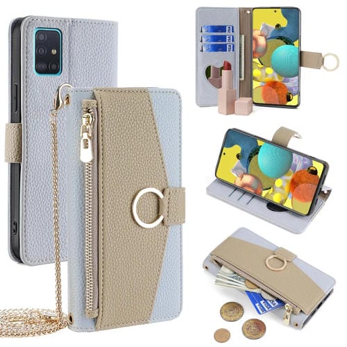Funda de Cuero Crossbody Samsung Galaxy A51 Litchi Texture para Teléfono (Azul)