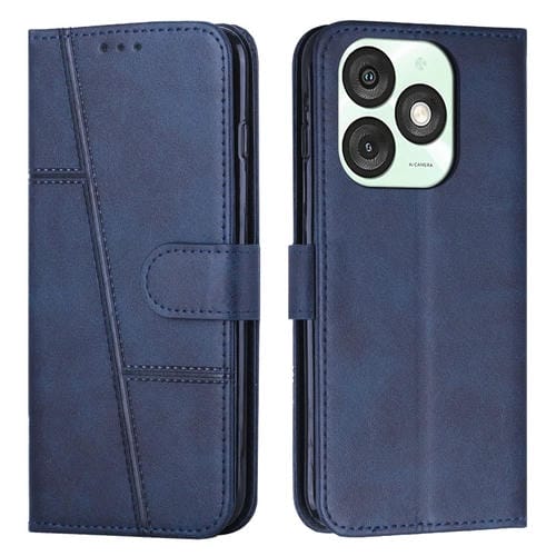 Funda de Cuero con Textura de Becerro y Costuras para Teléfono Itel A50 (Azul)