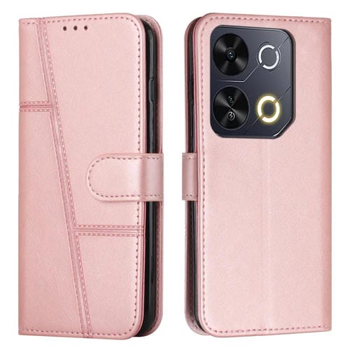 Funda de Cuero Textura Becerro con Costuras y Hebilla para Teléfono Itel P65 (Rosa)