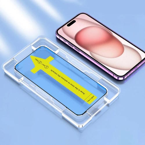 Película de Vidrio Templado para iPhone 15 HD Antiestática a Prueba de Polvo y Fijación Rápida - MOVILSTORE