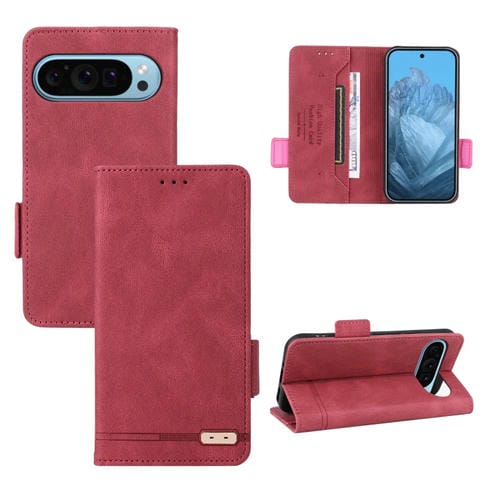 Funda de Cuero con Cierre Magnético para Google Pixel 9 Pro Xl (Rojo)