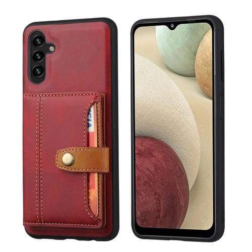 Funda para Teléfono Samsung Galaxy A15 4G 5G TPU y Pu con Ranura para Tarjeta Piel de Becerro (Rojo)