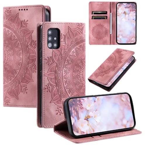 Estuche para Teléfono Samsung Galaxy A51 M40S 4G Cuero Magnético Relieve de Tótem (Oro Rosa)