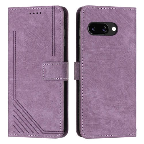 Funda de Cuero para Google Pixel 9A con Diseño de Rayas y Cordón Largo (Morado)