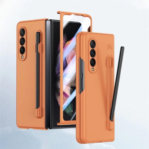 Estuche para TelĂ©fono Samsung Galaxy Z Fold3 SensaciĂłn de Piel Integrada para PC con BolĂgrafo (Naranja)