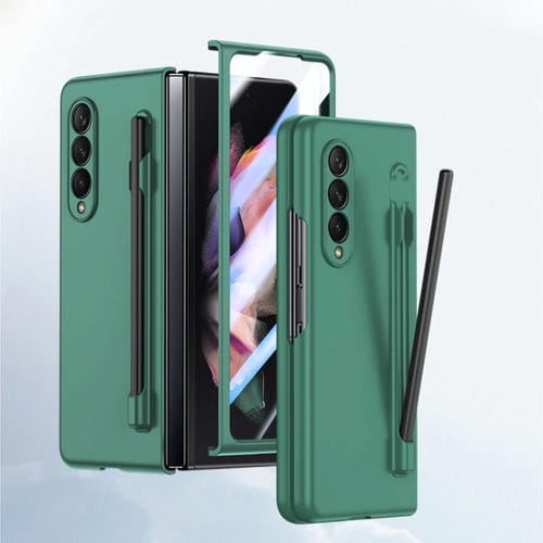 Estuche para Teléfono Samsung Galaxy Z Fold3 Sensación de Piel Integrada PC con Estuche para Bolígrafo (Verde)