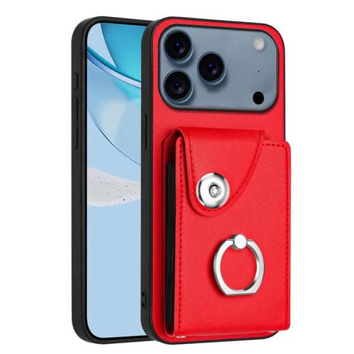 Funda para iPhone 17 Pro Max con tarjetero y anillo (roja)