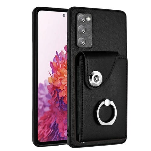 Funda para Teléfono Samsung Galaxy S20 FE de PU con Soporte para Anillo y Bolsa para Tarjeta (Negro)