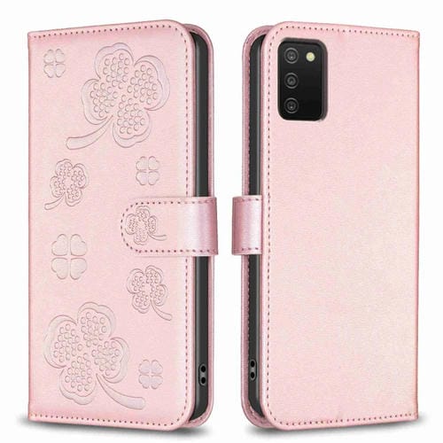 Funda para Teléfono Samsung Galaxy A03S A02S Cuero Relieve Cuatro Hojas (Rosa)