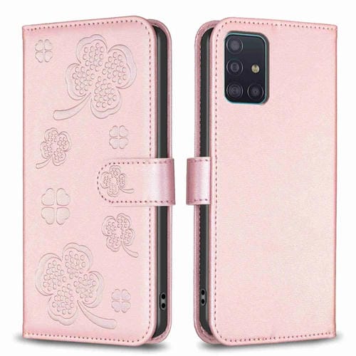 Funda para Samsung Galaxy A51 4G Cuero Relieve Cuatro Hojas (Rosa)