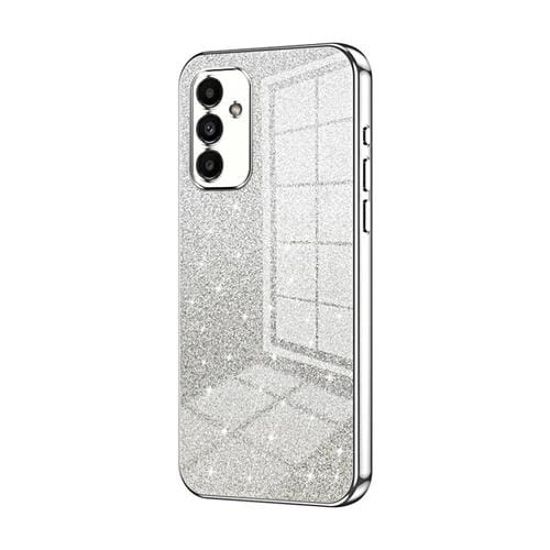 Estuche para Teléfono Samsung Galaxy A14 5G Galvanizado con Polvo de Brillo Degradado (Plateado)