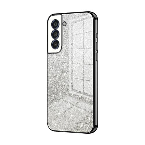 Estuche para Teléfono Samsung Galaxy S21 FE 5G Galvanizado con Polvo de Brillo Degradado (Negro)
