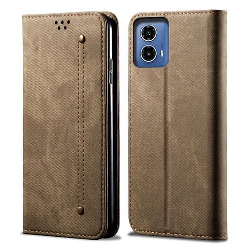 Funda de Cuero con Tapa y Textura Vaquera para Motorola Moto G34 5G/G45 5G (Caqui)