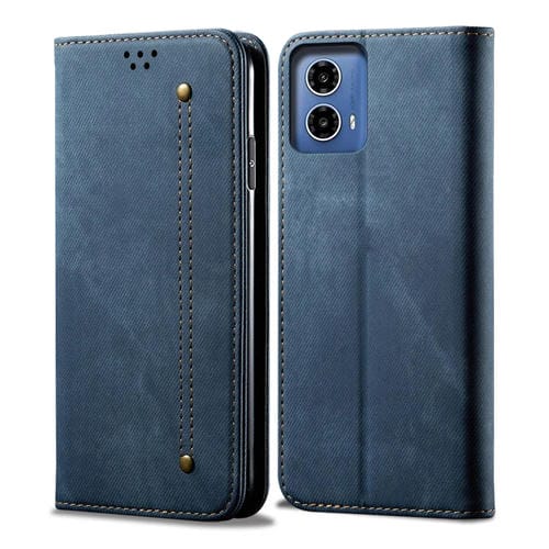 Funda de Cuero con Tapa y Textura Vaquera para Motorola Moto G34 5G/G45 5G (Azul)