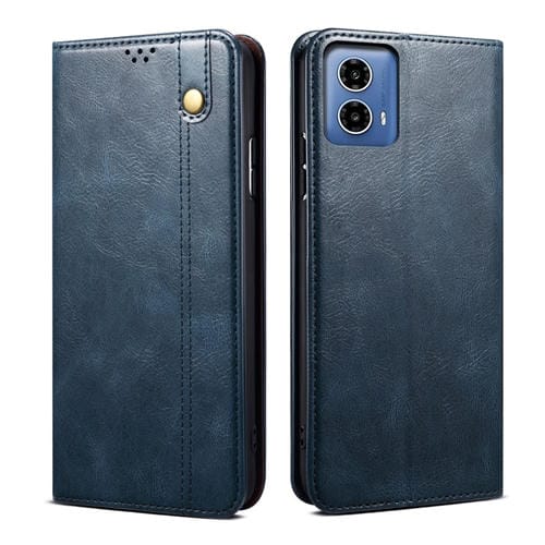 Funda de Cuero Crazy Horse con Cera de Aceite para Motorola Moto G35 (Azul)